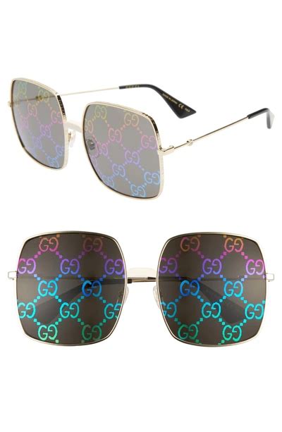 womens gucci 60mm square sunglasses-gold rainbow tiger|Gucci 60mm Square Sunglasses .